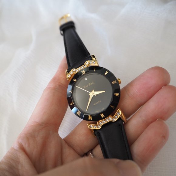 Pierre Nicol gold crystal lug faceted black leather watch - Picture 7 of 14